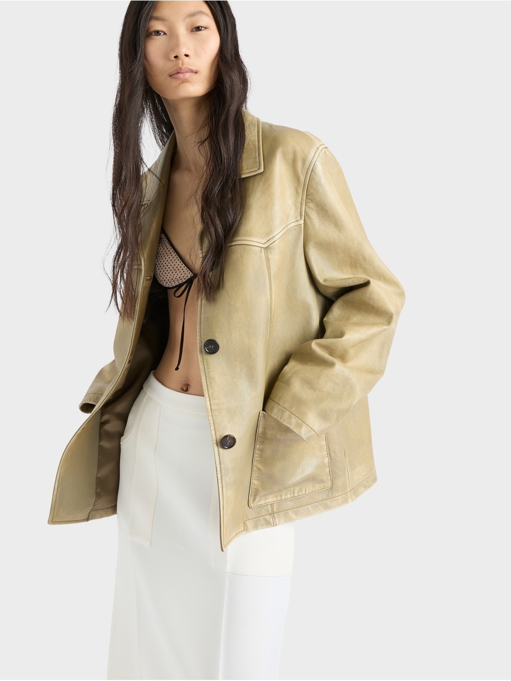 Prada Beige Leather Button-Front Jacket